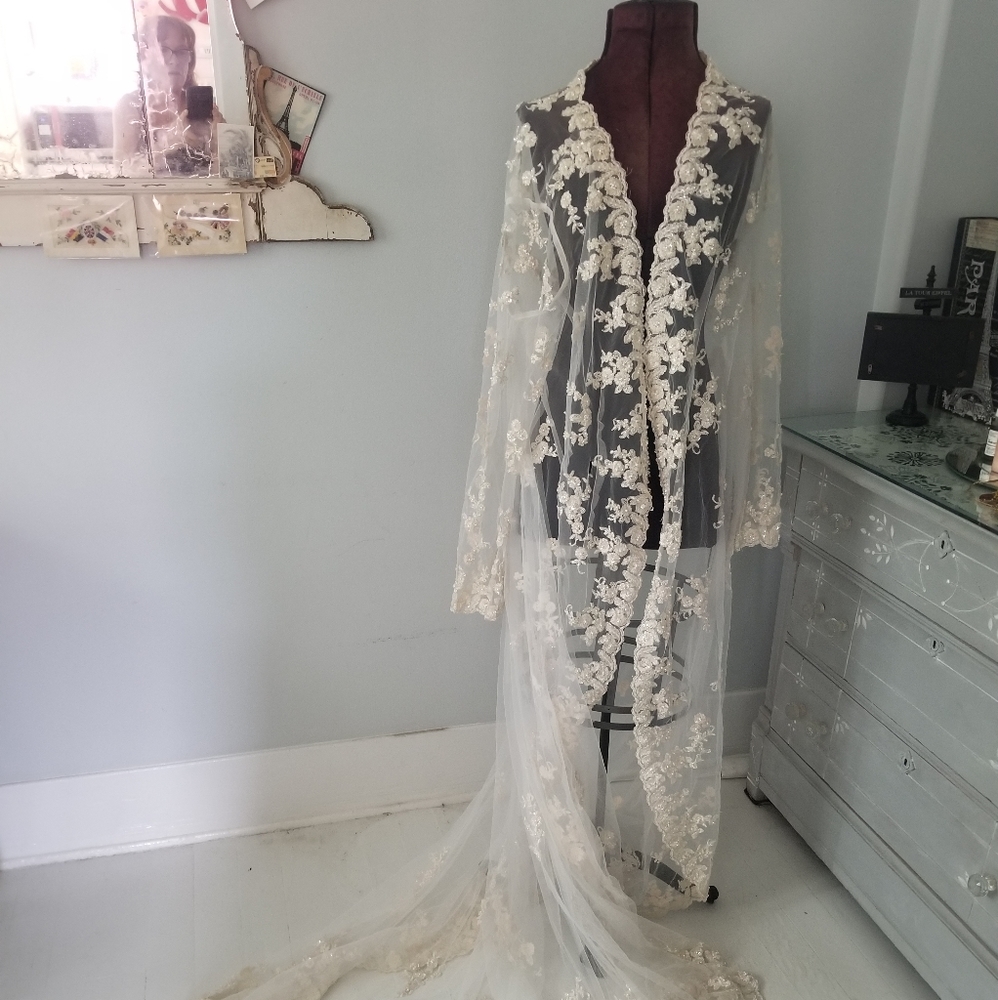 Vintage Sheer Champagne Illusion Wedding/Formal Overlay Dress